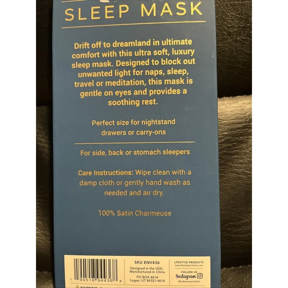 Teal Envy Bling 100% Satin Bejeweled Sleep Mask New For Side Or Stomach Sleepers